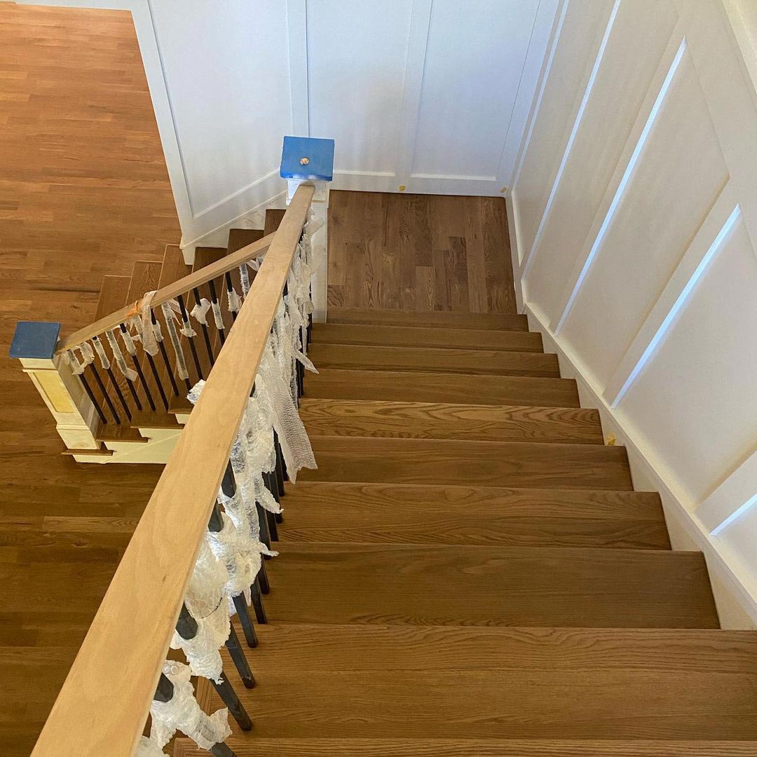 white oak floor refinishing staircase Charlotte