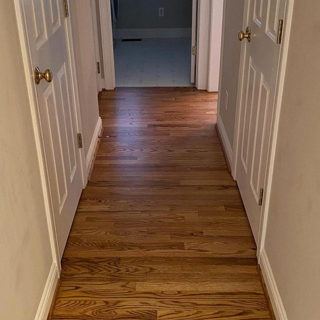 red oak flooring installed in hallway Charlotte NC