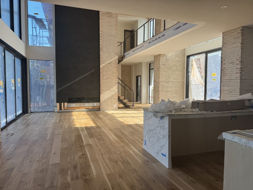 hardwood floors installed in kitchen and living room Charlotte